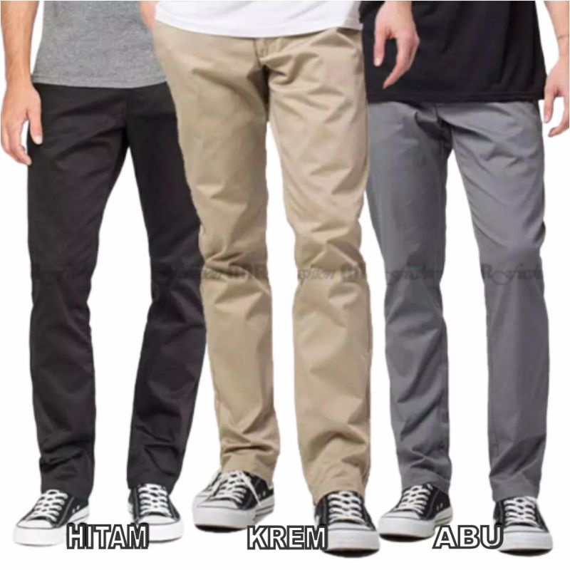 Celana Pria SLIMFIT Panjang Chino KERJA HARIAN HITAM MOCCA ABU CREAM SIZE 27-32 KARET PINGGANG celana panjang katun Chino pria panjang distro celana pria karet pinggang model terbaru premium  celana panjang pria kasual