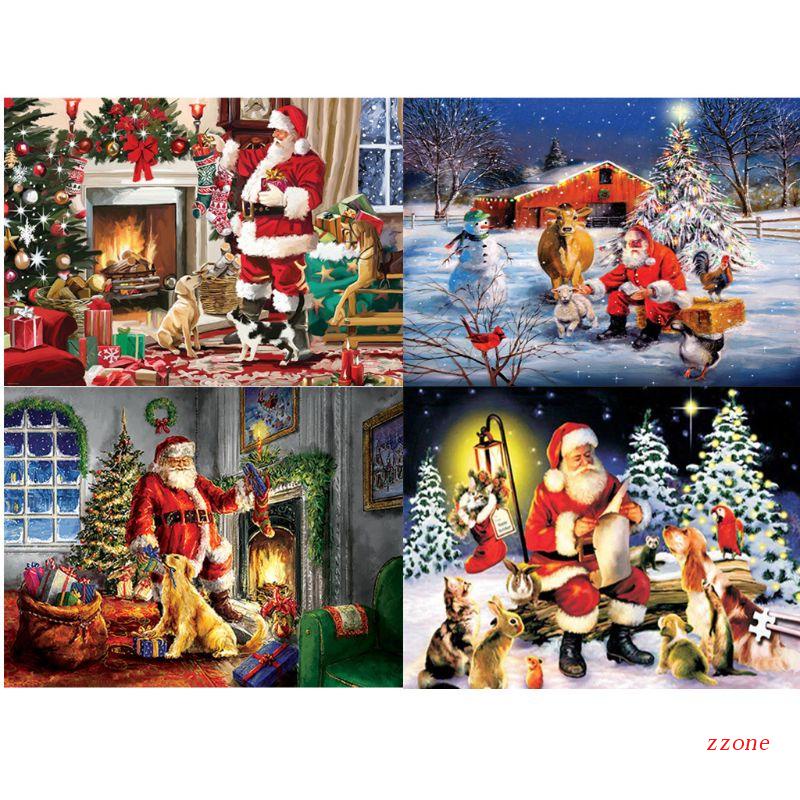 Zzz 4pcs / Pak Lukisan Diamond 5D DIY Gambar Santa Claus Untuk Dekorasi Rumah