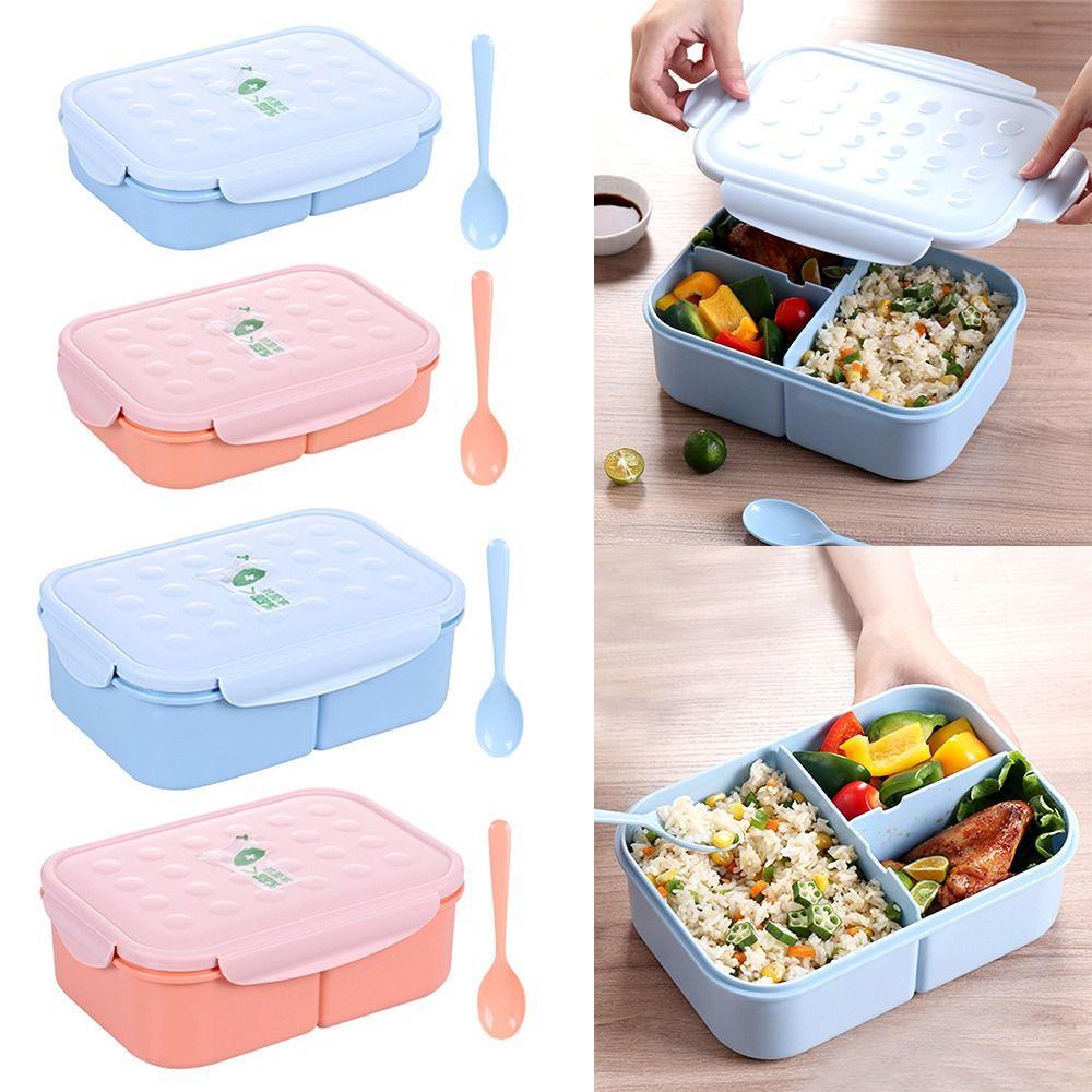 Solighter Lunch Box Portable Rectangle Grid 3susun Wadah Makanan Gird