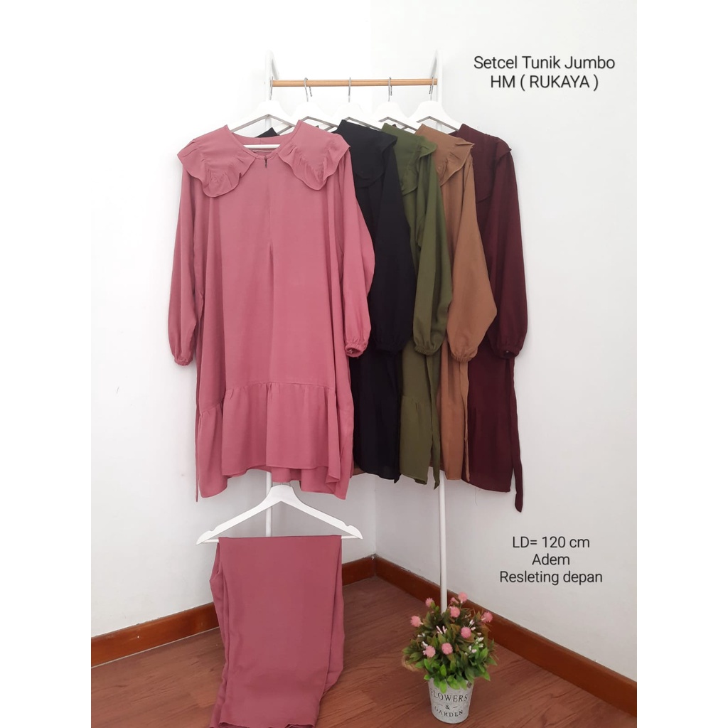 1 Set Tunik Jumbo - Setelan Wanita Kekinian / Setcel / Tunik Jumbo - Bahan Santung Tebal, Adem, &amp; Nyaman dipakai