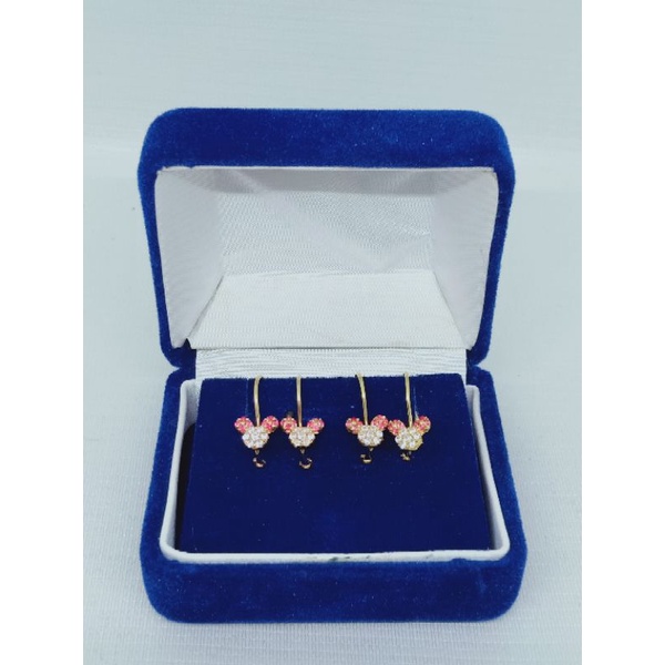 ANTING PERAK ASLI SILVER 925 LAPIS EMAS/ANTING KAIT ANAK KEPALA MICKEY MOUSE MATA PUTIH+MATA PINK/ASLI SILVER/FASHION WANITA