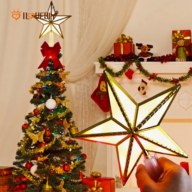 Ornamen Lampu LED Bentuk Bintang 3D Warna Warm White Tenaga Baterai Untuk Dekorasi Natal