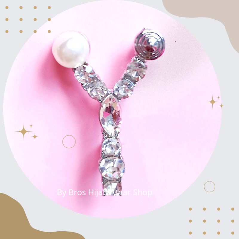 Pin Bros Huruf Inisial Bross Nama Permata Diamond Kristal Mutiara Buatan Brooch Premium Pin Hijab Peniti Baju by Bros hijab Athar shop