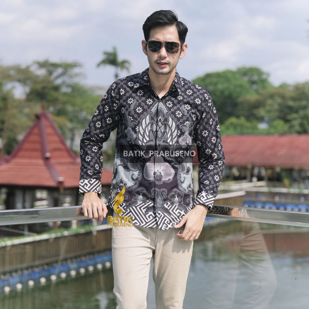 OmahBatik VIONITA Kemeja Batik Pria Lengan Panjang Slim Fit  Ori Prabuseno Full Furing Jumbo Modern 