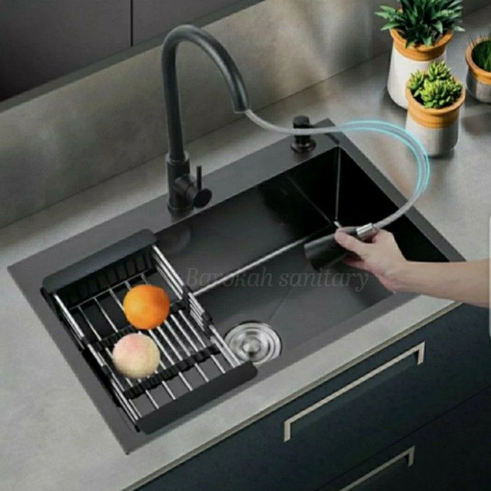 Kitchen Sink Bak Cuci Piring Hitam Matte / Wastafel Cuci Piring Set