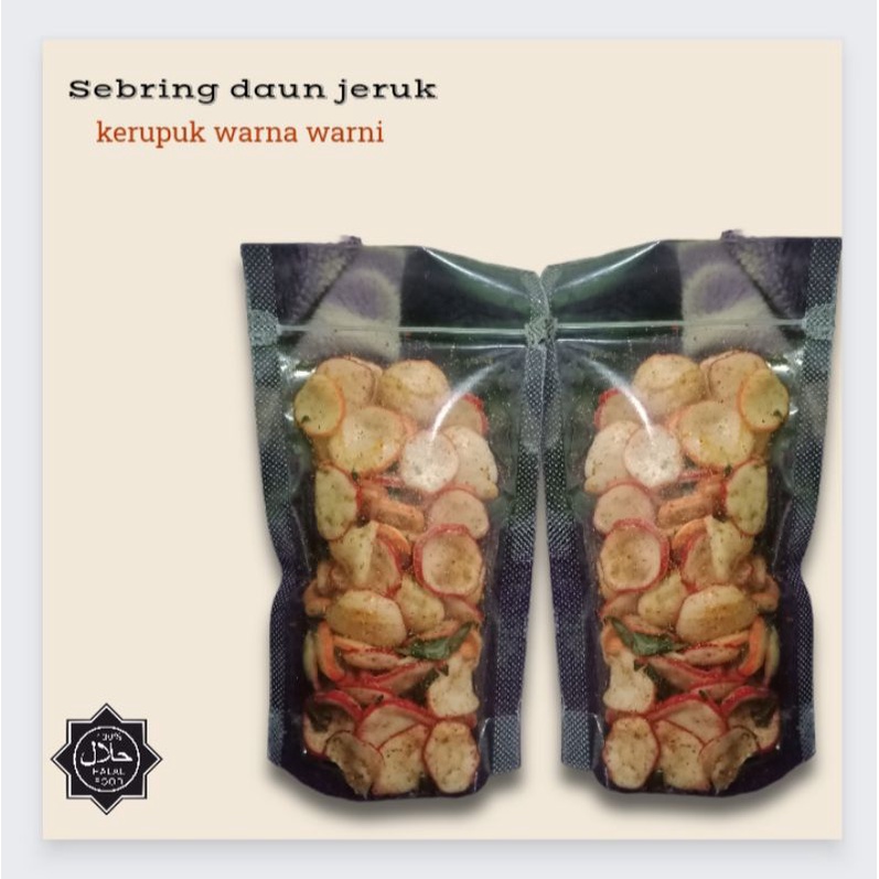 

Seblak kering krupuk warna warni, sebring kekinian, cemilan pedas gurih daun jeruk