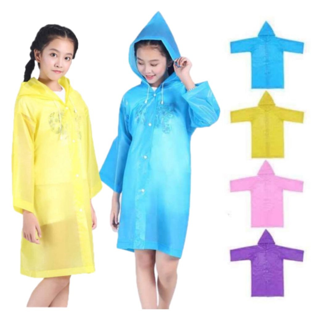 Jas Hujan Anak Balita EVA Hoodie Ponco Polos Tebal Mantel Terusan Raincoat Impor Murah