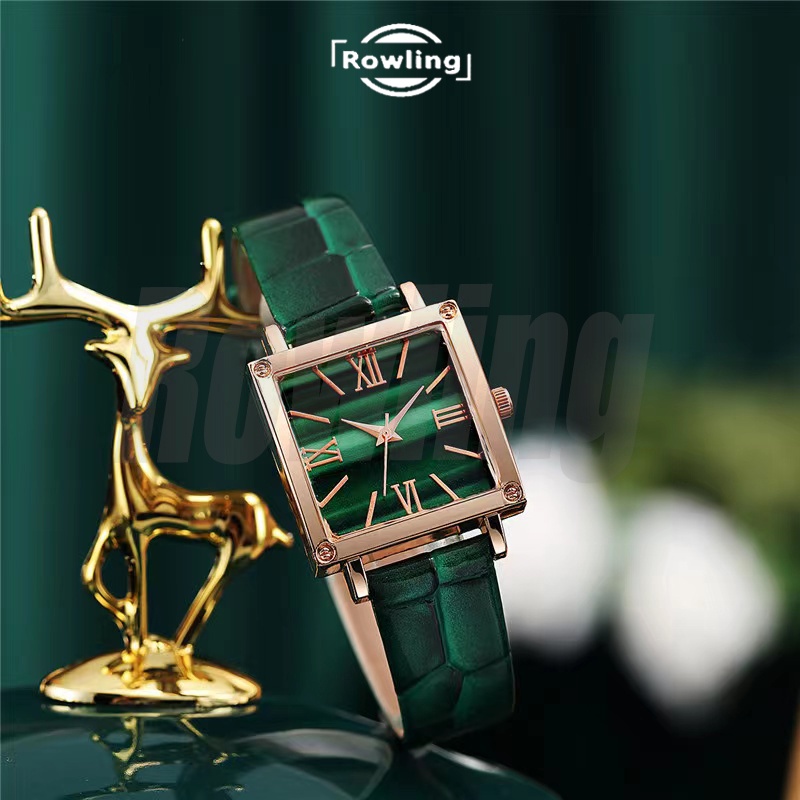 Rowling (Jam-60) Jam Tangan Wanita Kotak  Jam Tangan Wanita Quartz dengan Strap kulit Sintetis Import TANPA ACCESORIS