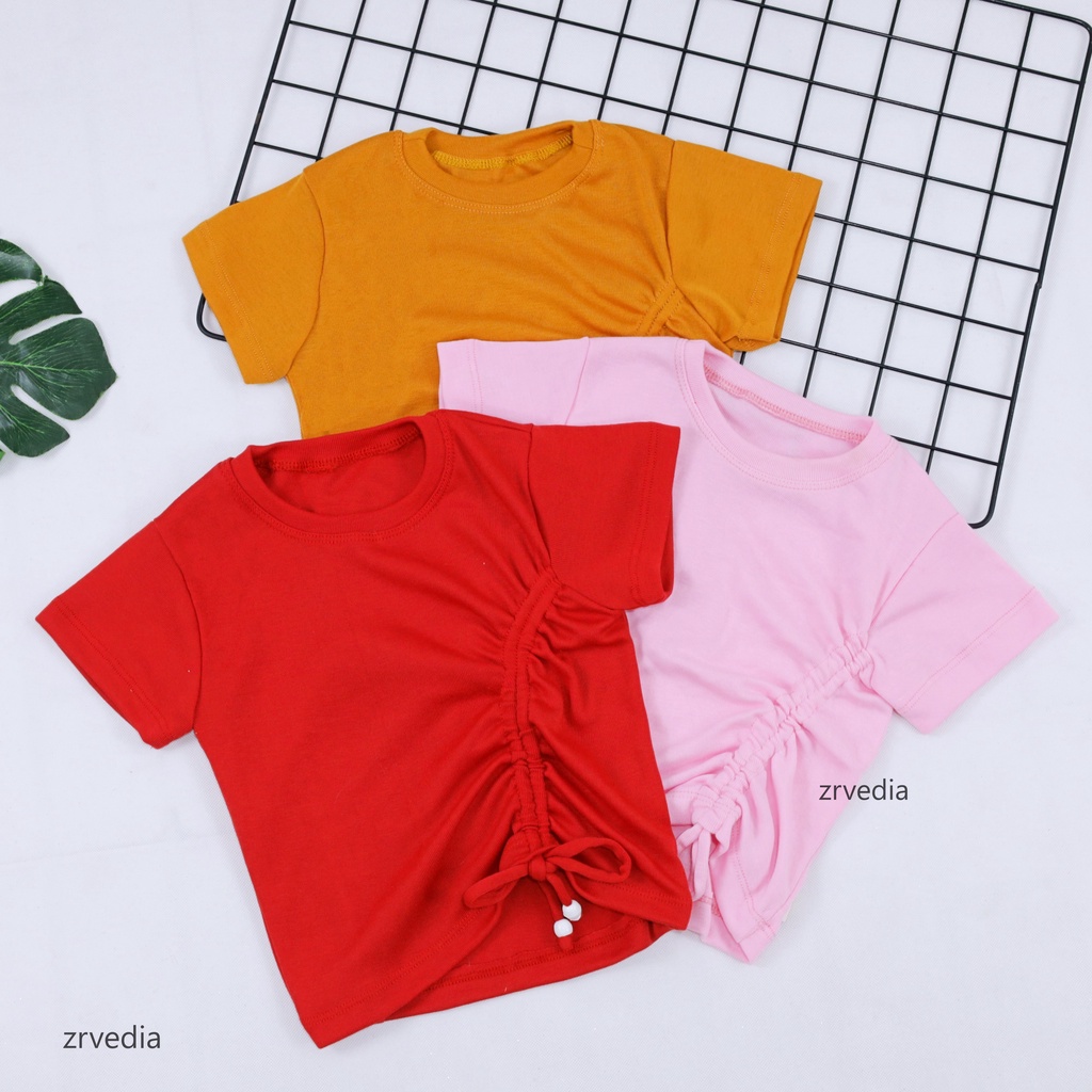 Lalisa Crop Top 2-5 Years / Kaos Knit Anak Perempuan Polos Baju Serut Anak Perempuan Bahan Cotton Rib Tebal Stretch Blouse Balita 2-5 Tahun Atasan Kiosbalitaaprillia