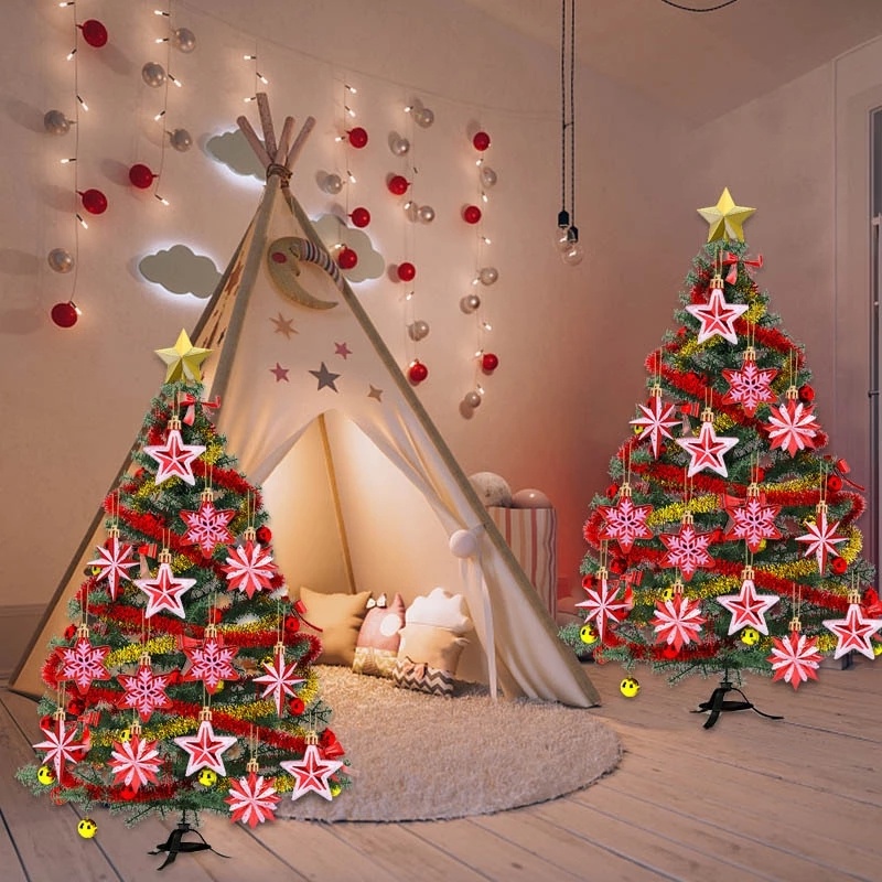 Snowflake Pattern Pendant Plastic Christmas Pendant New Year's Window Decorations Accessories Christmas Tree Decorations 5/6Pcs Shaped Pentagram Ornaments