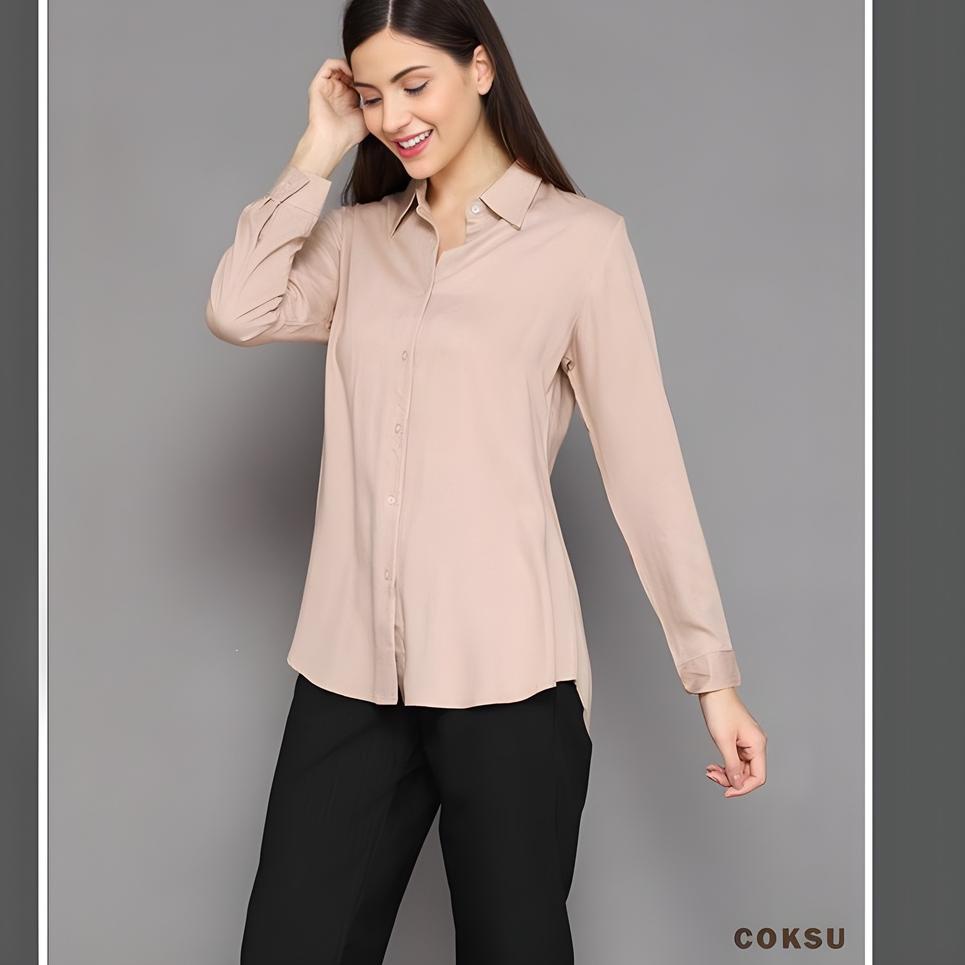 Big Sale Baju Kemeja Wanita Polos Lengan Panjang Formal Kerja Kantor Warna Putih Hitam Atasan Cewek 