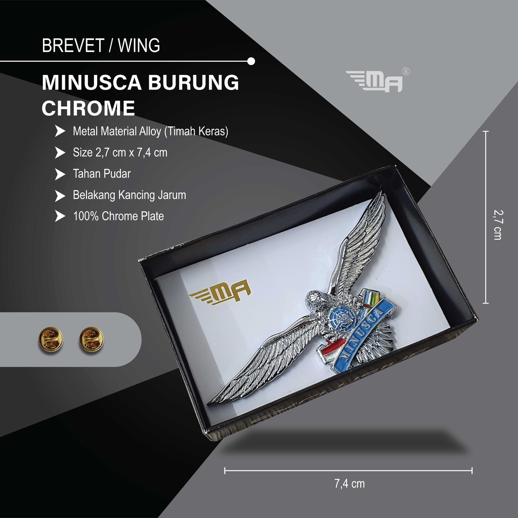 WING MINUSCA BURUNG CHROME PDH BRIVET BREVET PIN MINUSCA BURUNG CHROME