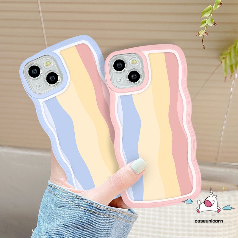 Rainbow Case Oppo A17 A17K A54 A15 A57 A78 A16 A77s A74 A95 A77 A96 A12 A3s A16K A5 A9 A5s A58 A12E A7 A55 Reno 8T 7Z 8Z 58 7 6 A76 A16s F9 A53 A1K A52 A16E Sarung Tepi Bergelombang Lembut