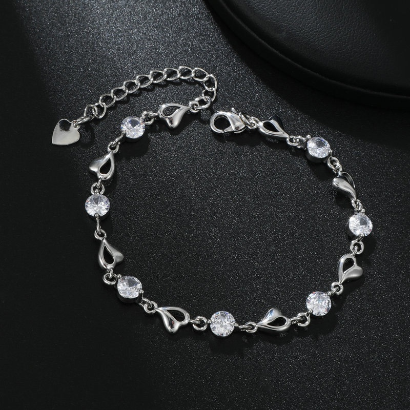 Gelang 925 Sterling Silver Aksen Zirconia Putih Untuk Wanita