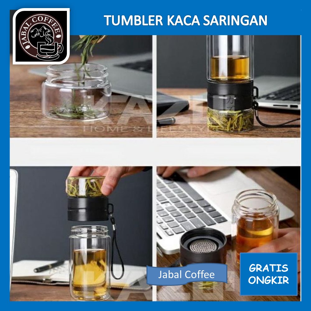 Glass Chinese Tea Bottle Inflused Water / Tumbler Kaca Isi 380 Ml Saringan Teh Botol Double Kaca