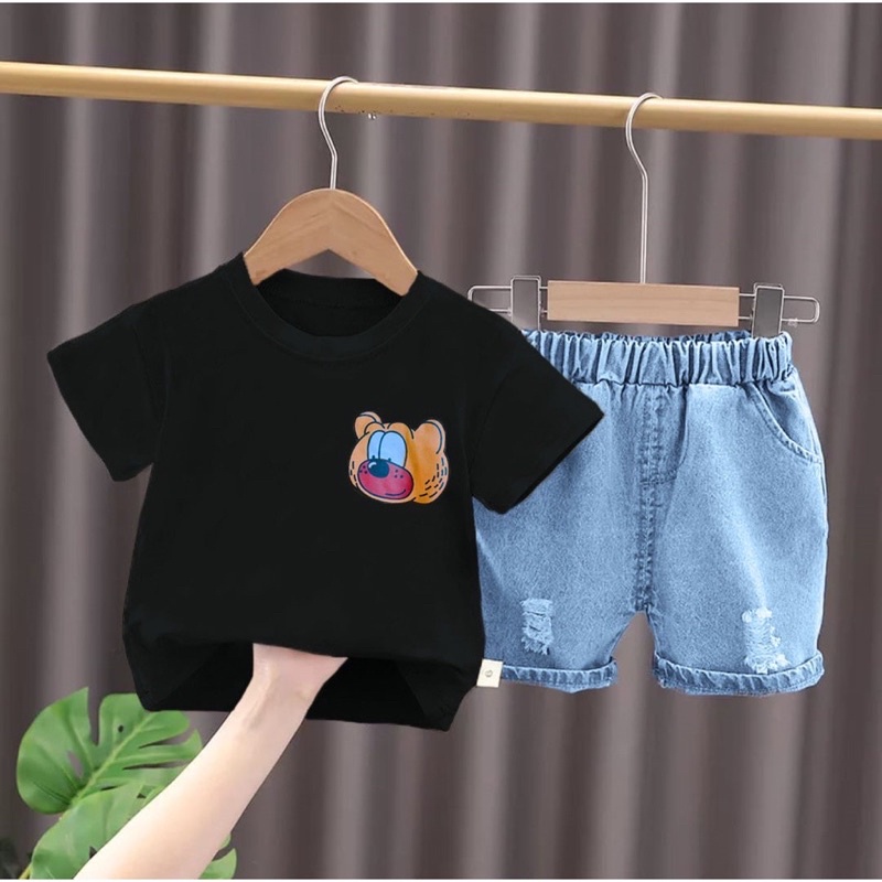 SETELAN BAJU CELANA JEANS BAYI ANAK MOTIF CUTEBEAR USIA 6 BULAN-5 TAHUN BAHAN KATUN PREMIUM BEST QUALITY TERMURAH TERLARIS/ SETELAN BAJU CELANA JEANS BAYI ANAK LAKI-LAKI/ SETELAN BAJU CELANA JEANS BAYI ANAK PEREMPUAN/ SETELAN BAJU CELANA JEANS NAK COWOK