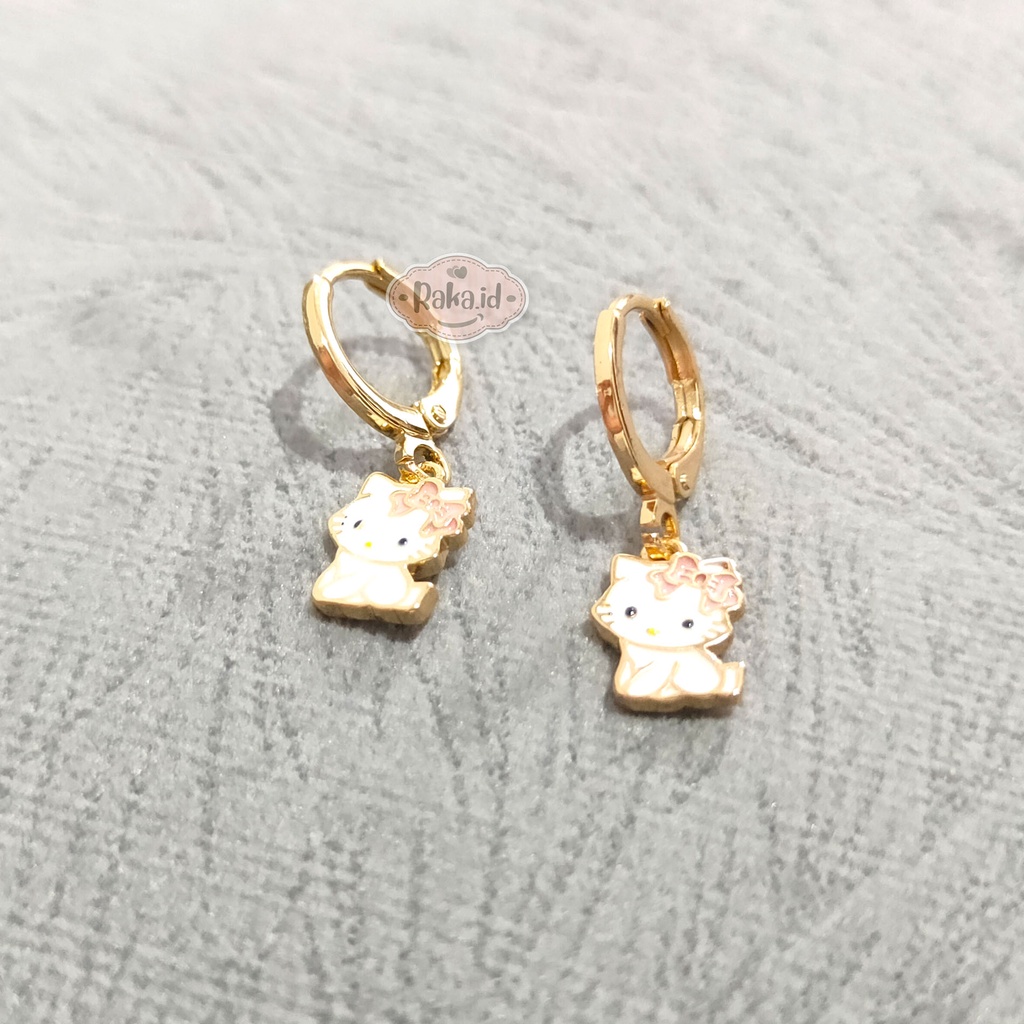 Anting Clip / Klip Desy Kitty Pita Pink Cat Mas Gold Perhiasan Aksesoris Wanita 733 NEW