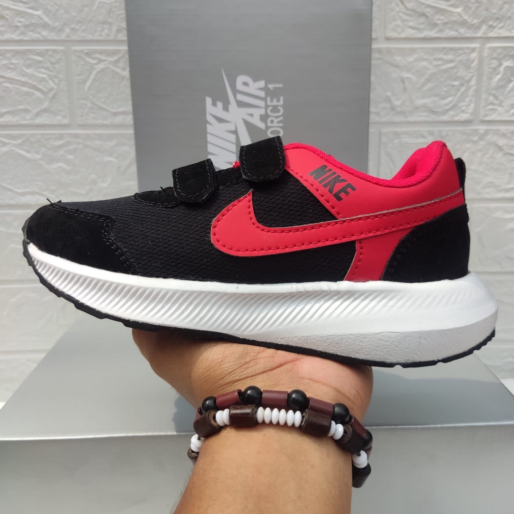 TERBARU!! Sepatu Sekolah Premium NIKE VELCRO Hitam Merah