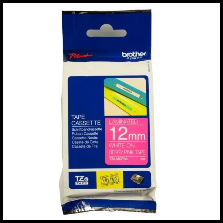 Produk Baru Brother Label Tze-Mqp35 Tape Cassette White On Berry Pink 12Mm X 5M