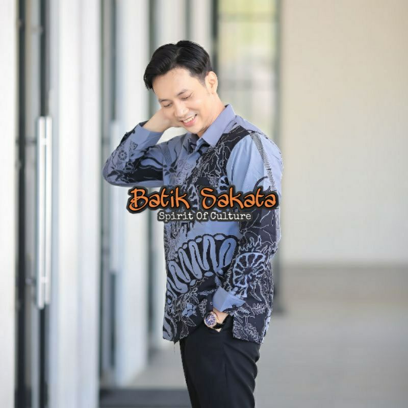 RODA ABU Kemeja Batik Pria Slimfit Lengan Panjang Bahan Katun Halus Sragenan Lapis Furing