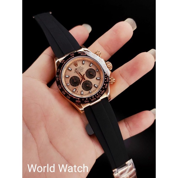 Jam Tangan Pria Merk Rolex Daytona Rubber Automatic Rosegold