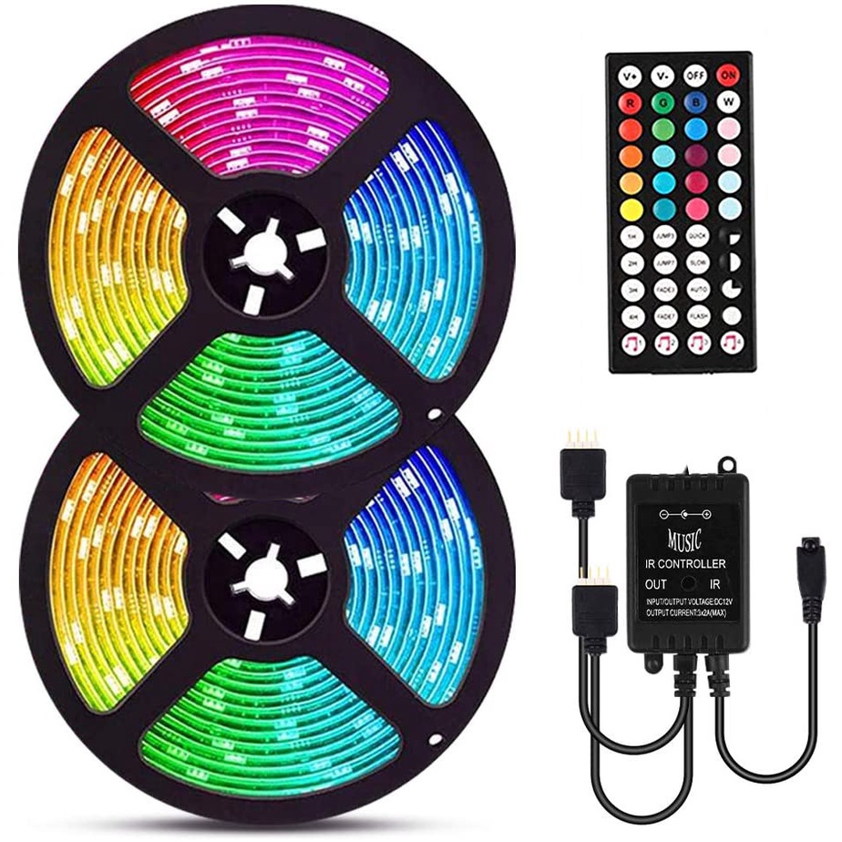 strip lampu 5050RGB 15 meter Papan telanjang + musik 44IR + catu daya/sensor music/Pencahayaan Pesta/Rumah