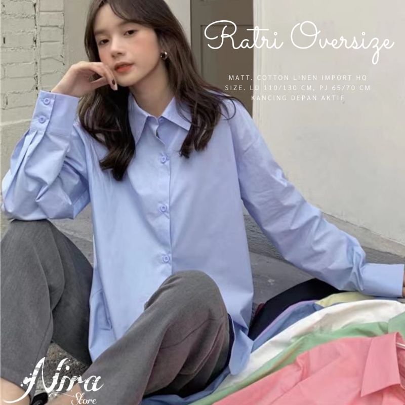 Ratri Oversize Kemeja Tunik Wanita Dewasa Bahan Cotton Linen Ld 110-130 | Kancing Depan Aktif