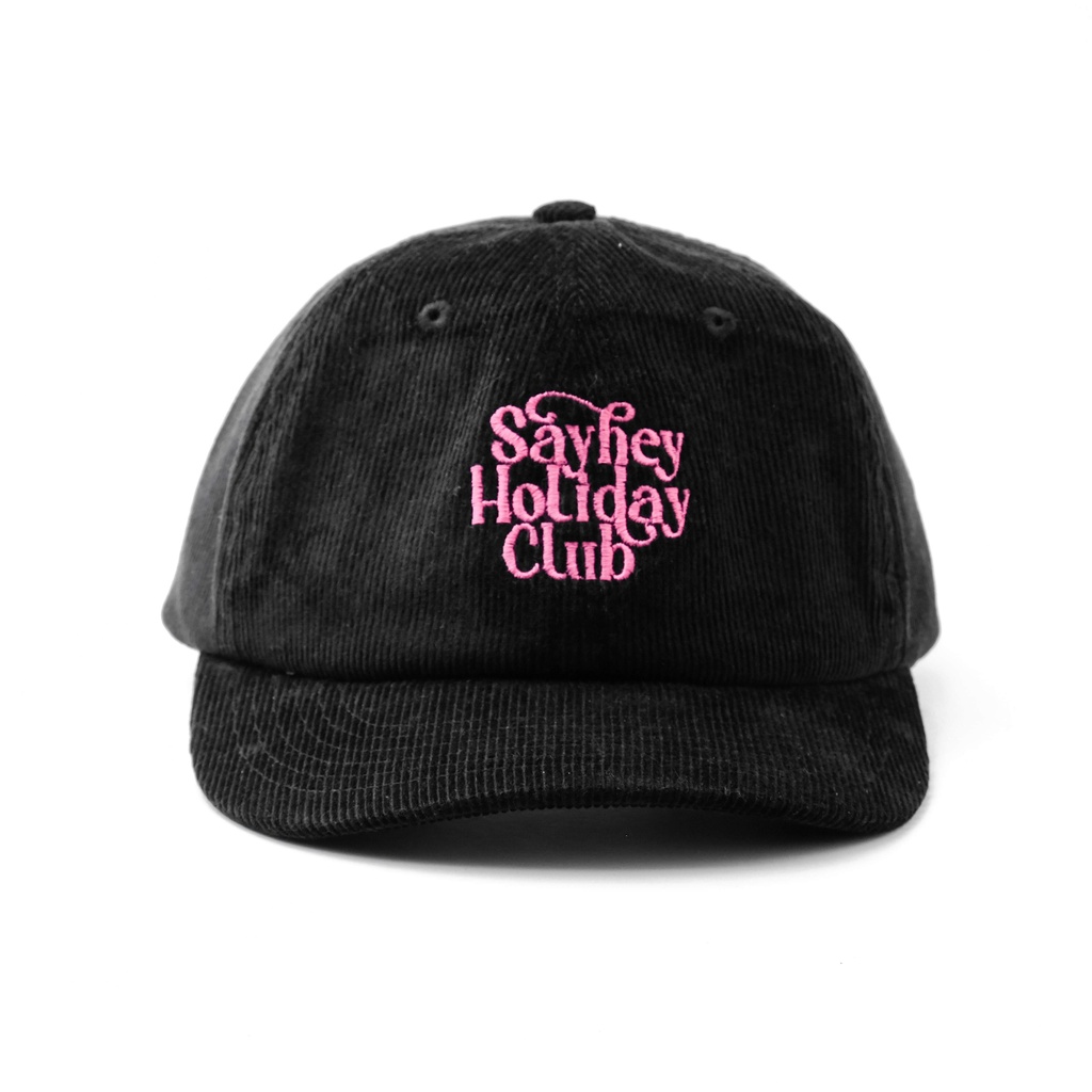 Sayhey Holidayclub - Logo Serif Caps (Black) | Topi Lidah Pendek | Topi Corduroy Warna Hitam | Topi 