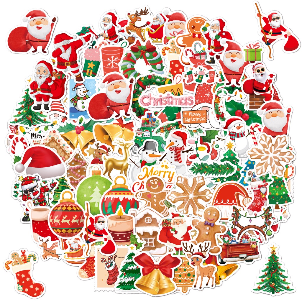 100 Pcs / Set Stiker Graffiti Gingerbread Man Natal Santa Claus Ukuran Besar Untuk Laptop Koper Scrapbook