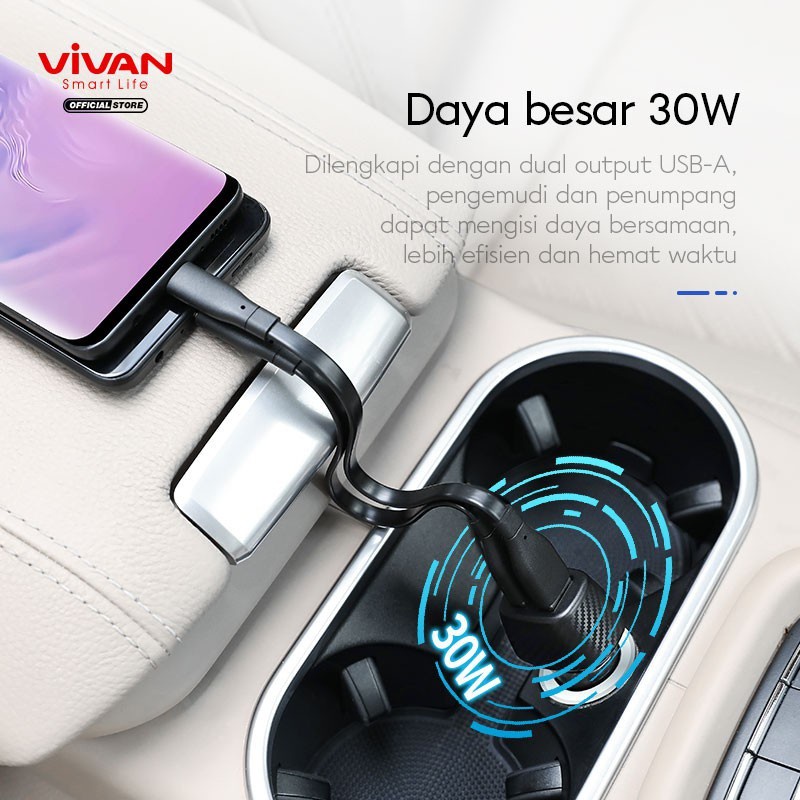 VIVAN CC02Q 30w dual port usb-a 3a quick charge 3.0  car charge black