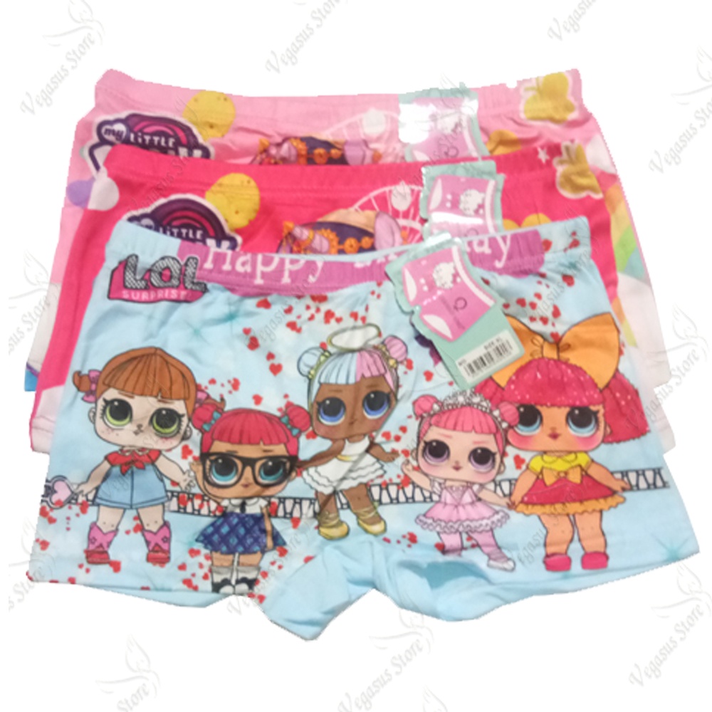 PROMO 3 Pcs CELANA DALAM BOXER ANAK PEREMPUAN BAHAN HALUS / FASHION ANAK PEREMPUAN / PAKAIAN DALAM KARTUN / CELANA DALAM MOTIF FROZEN MOTIF KUDA PONY MOTIF RANDOM-Vegasus Store (COD)