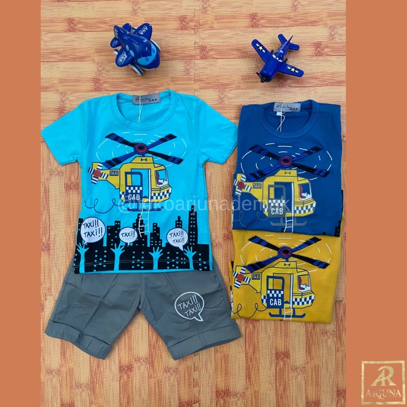 Setelan La Qi Lai gambar Helicopter untuk anak laki-laki usia 3-9 bulan