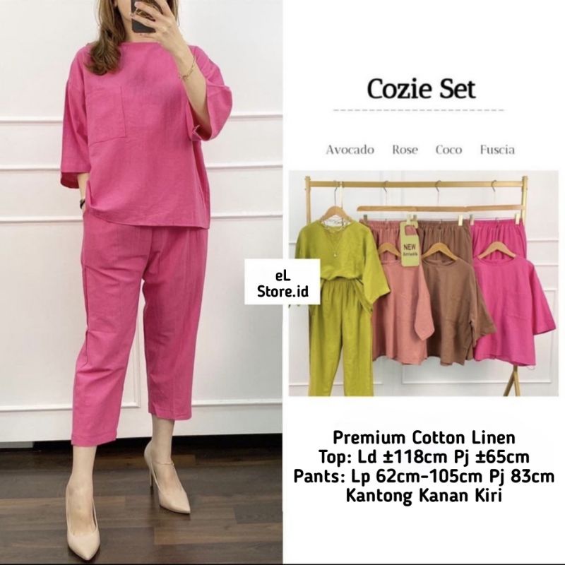 Cozie Set Top+Pants Setelan One Set Linen Wanita Terbaru