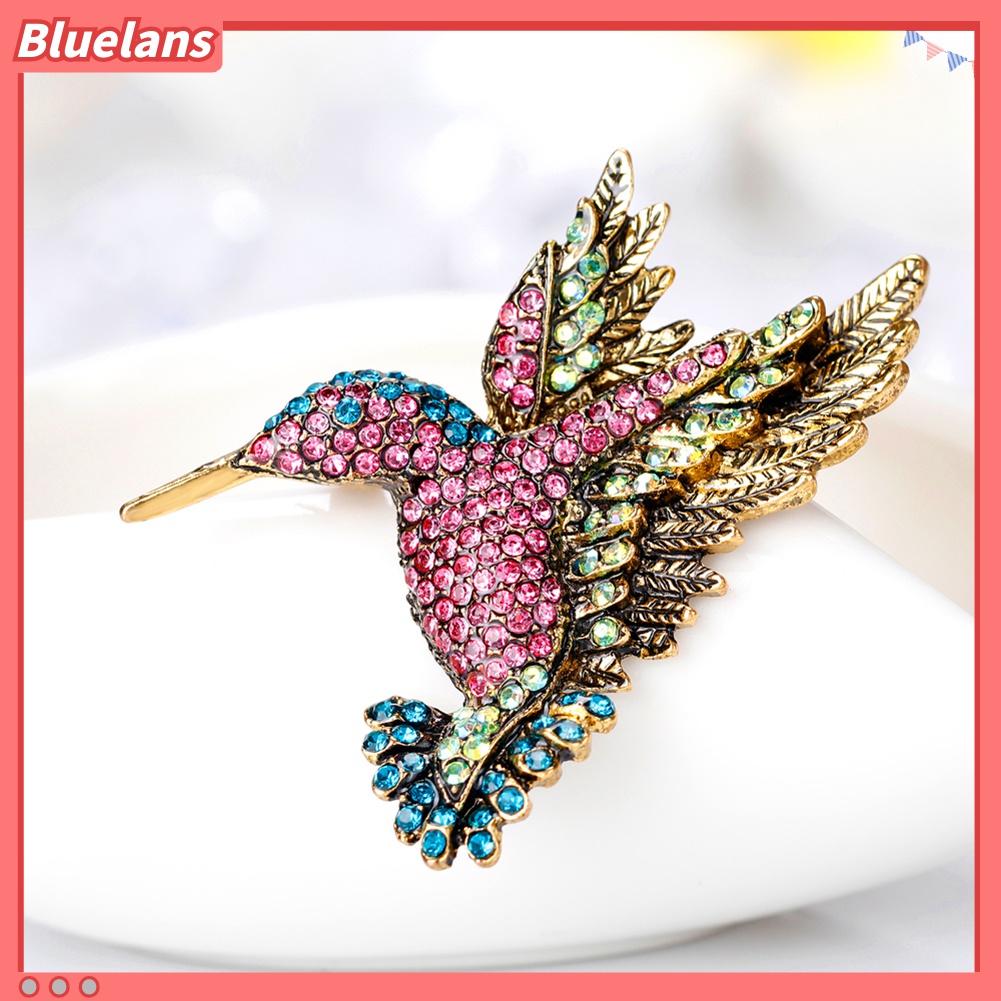 Bros Pin Bentuk Burung Kolibri Aksen Berlian Imitasi Warna-Warni Gaya Vintage Untuk Wanita