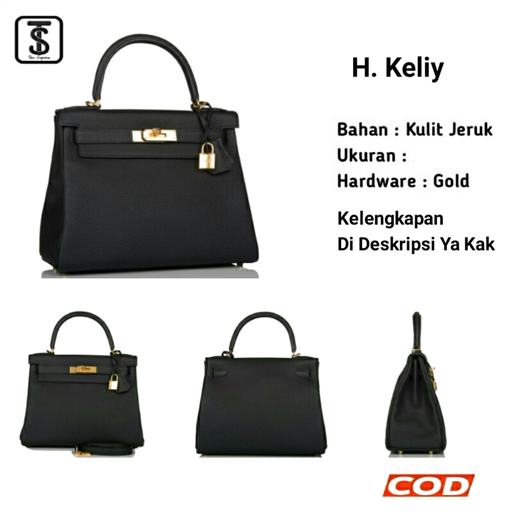 Tas 2628Hermes Kelly Hitam Premium | Tas Selempang & Bahu Wanita Import