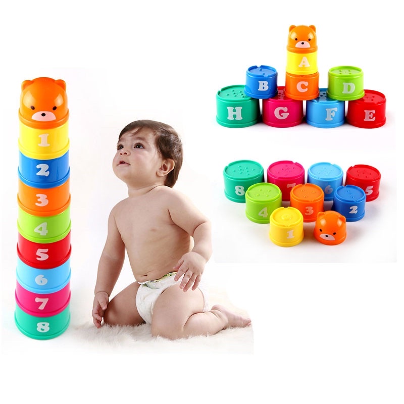 TokoPapin Mainan Edukasi Anak Bayi Tower Puzzle Susun Stacking Cup Cangkir Gelas Warna