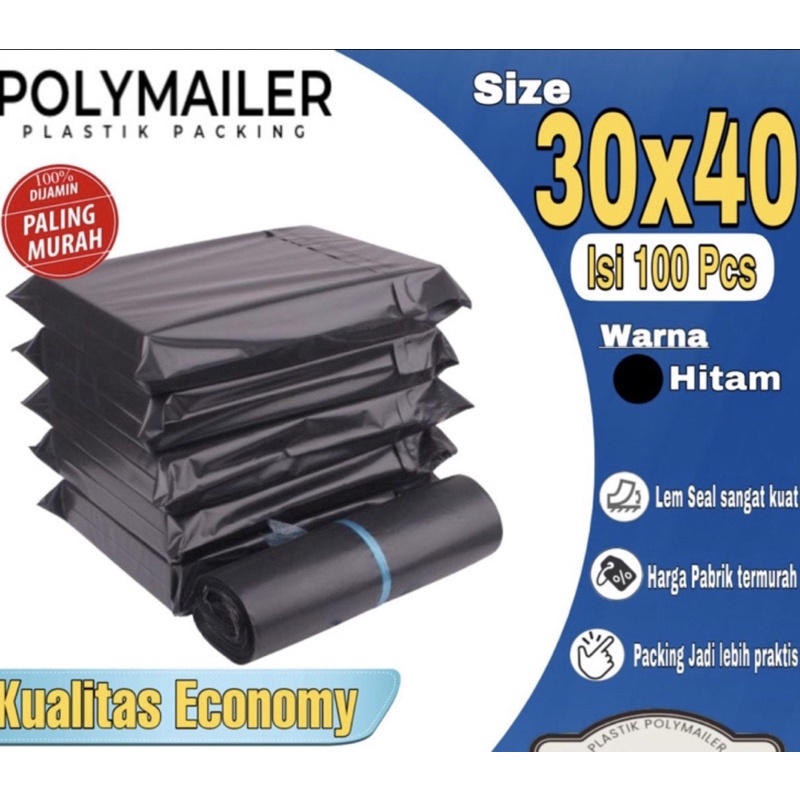 Plastik Packing HITAM ECONOMY 20X30 CM 30x40 CM, 35X50 CM, 40X50 CM / Polymailer harga per 10 lembar