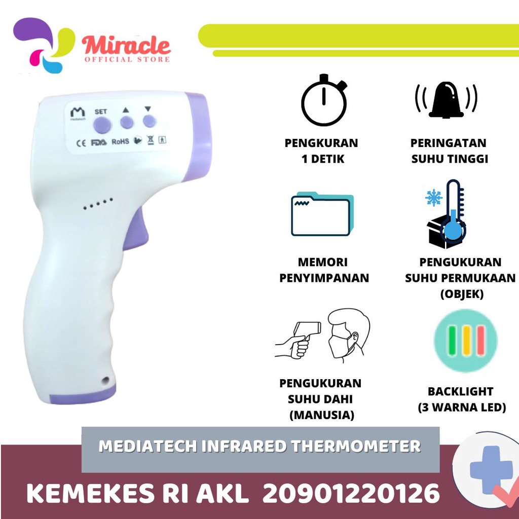 Mediatech TG-05 Thermometer Gun Infrared - Alat Pengukur Suhu Non-Kontak dengan Akurasi ±0.2°C