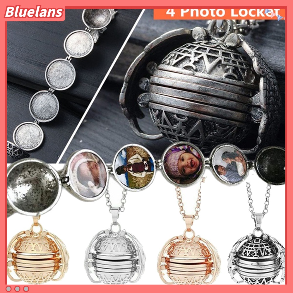 Bluelans Unisex Hollow Wings Expanding 4 Photo Locket Ball Pendant Necklace Memorial Gift