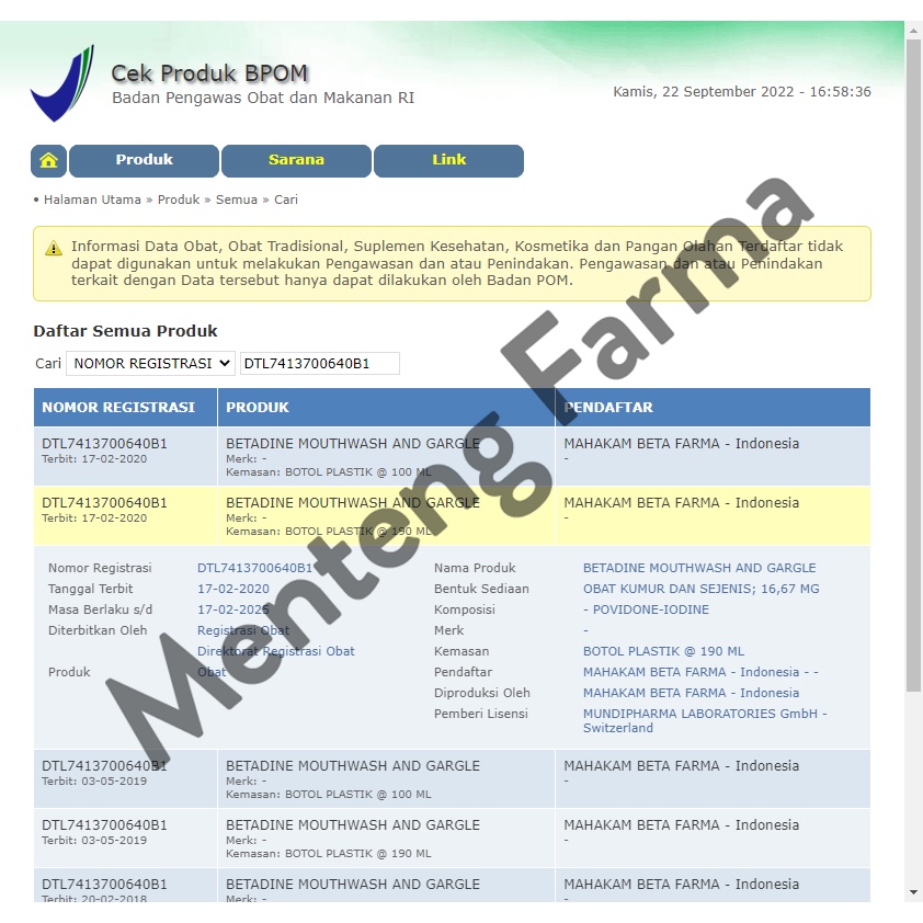 Betadine Obat Kumur 190 ml - Penghilang Bau Mulut dan Sariawan