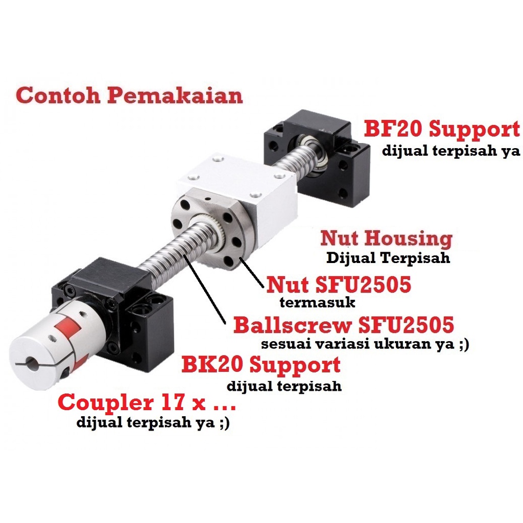 [HAEBOT] Ballscrew Ball screw SFU2505 SFU 2505 3000mm 300cm CNC End Machined + Nut Router Milling Mesin Presisi Z Axis Leadscrew 12mm Pitch 4mm Industri Otomasi 3 meter