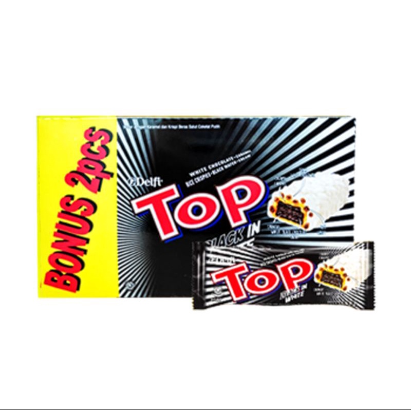 

Delfi Top Wafer Black in White 9gr - 1box isi 24pcs + bonus 2pcs