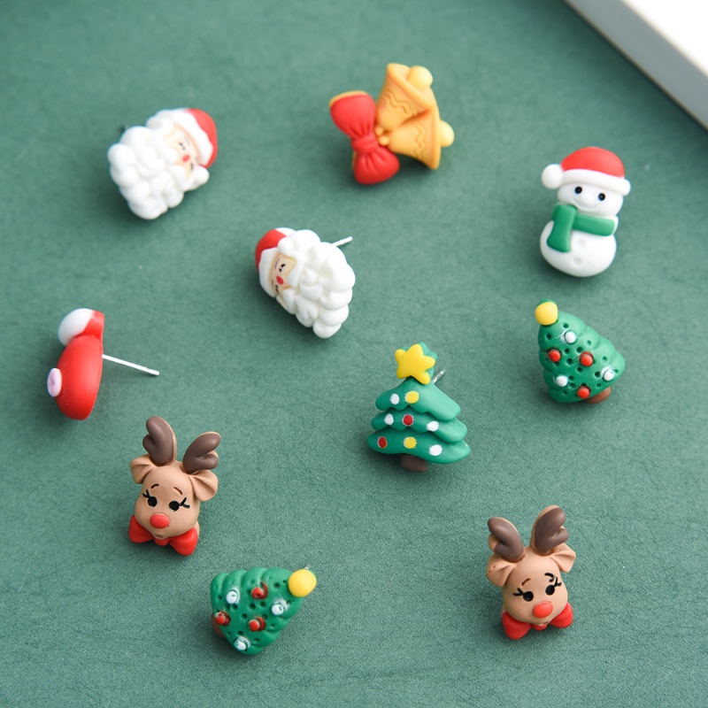 Anting Stud Desain Kartun Snowman Santa Claus Rusa Pohon Natal Bahan Resin Gaya Vintage Untuk Wanita