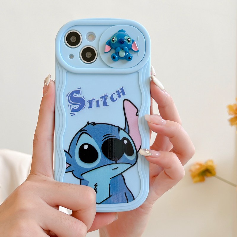 Soft Case yang Dapat Ditekan untuk IPhone 11 12 13 14 Pro Max 14 Plus Casing Penutup Ponsel Lucu Pasangan Merah Muda Biru Disney Stitch Girls Wanita Gadis Hadiah