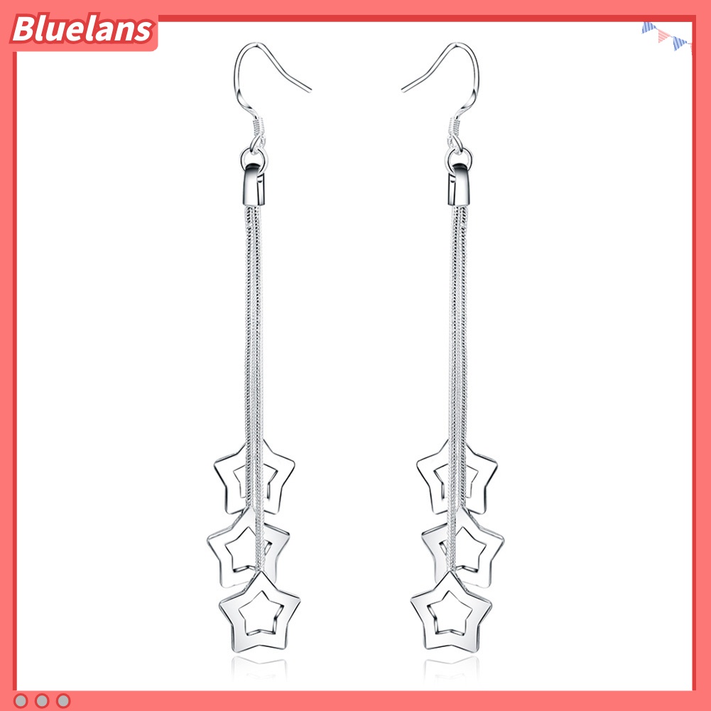 Anting Kait Gantung Panjang Lapis Silver Desain Bintang Untuk Wanita