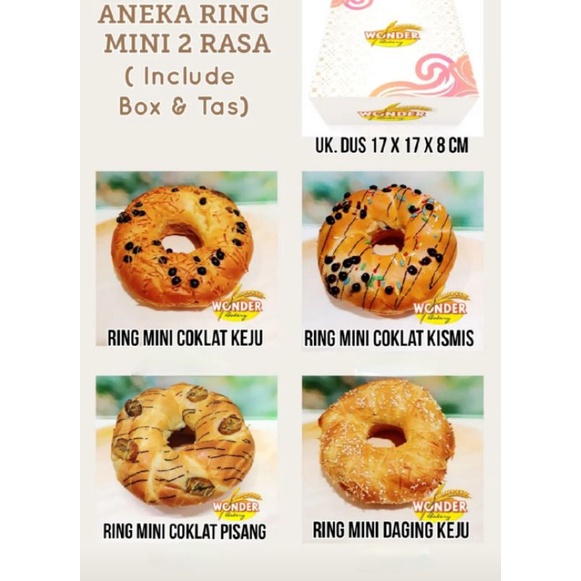 

Roti Ring Mini 2Rasa Wonder Bakery - Pisang Cokelat/ Daging Keju/ Cokelat Keju/ Cokelat Kismis