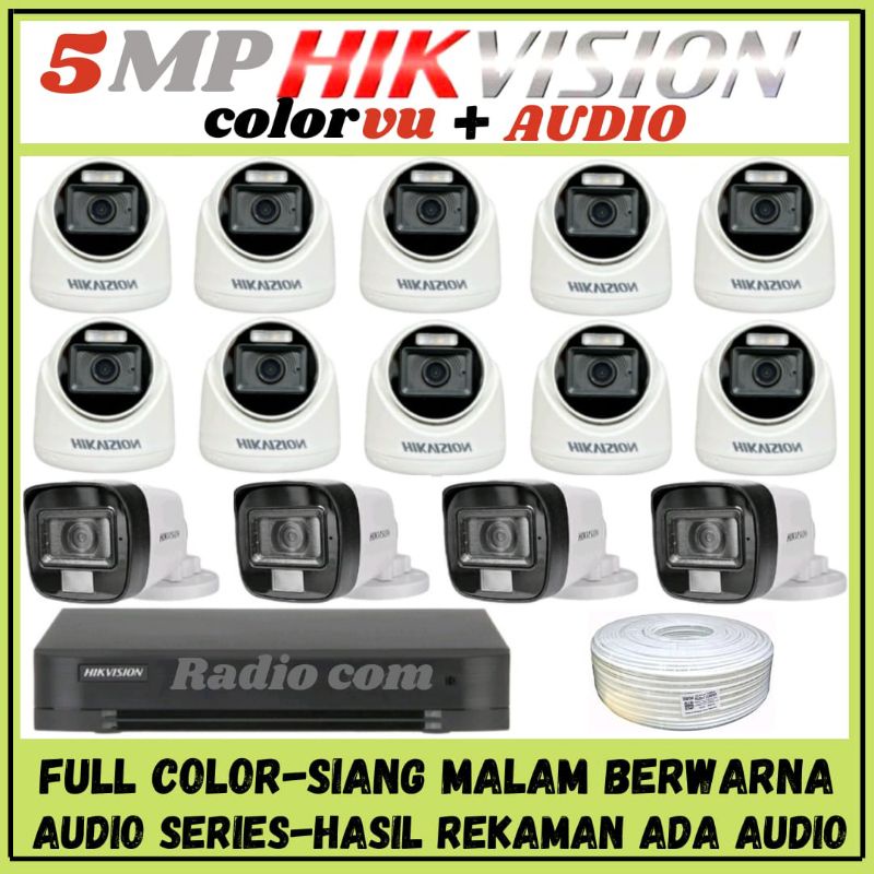 PAKET CCTV HIKVISION COLORVU 5MP 16 CHANNEL 14 KAMERA AUDIO FULL COLOR