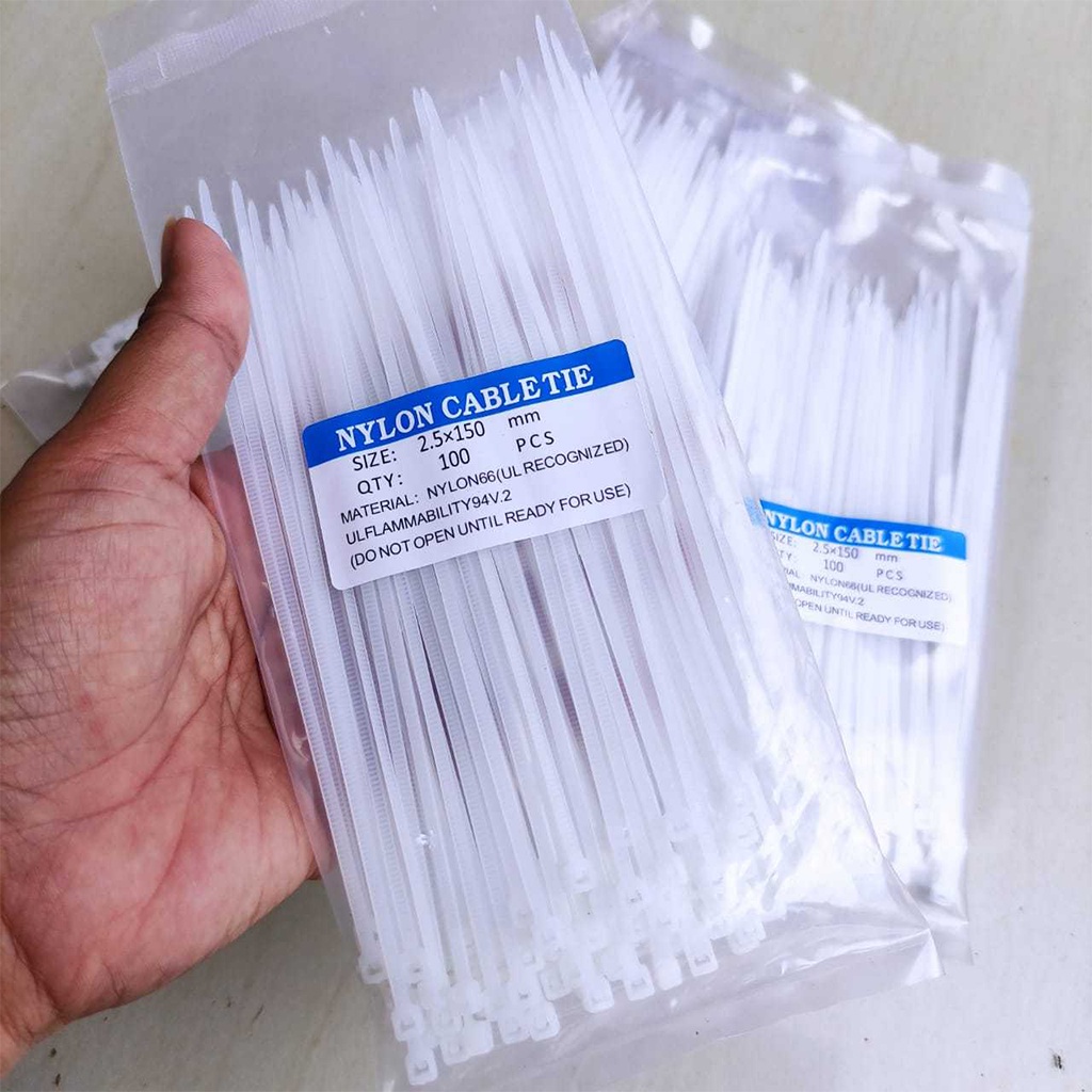Kabel Tis 15 cm Cable Ties Tie Tali Alat Pengikat Pendek Putih 150mm Nylon Nilon Kecil 2.5 mm 2,5 mm 100 pcs