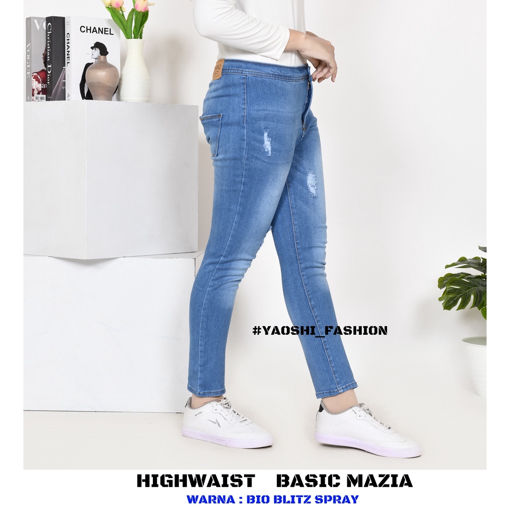 YAOSHI -CELANA PANJANG DENIM/JEANS PINGGANG TINGGI WANITA - Highwaist Denim Mazia Ripped - Bahan  Super Good Quality SIZE 31-34