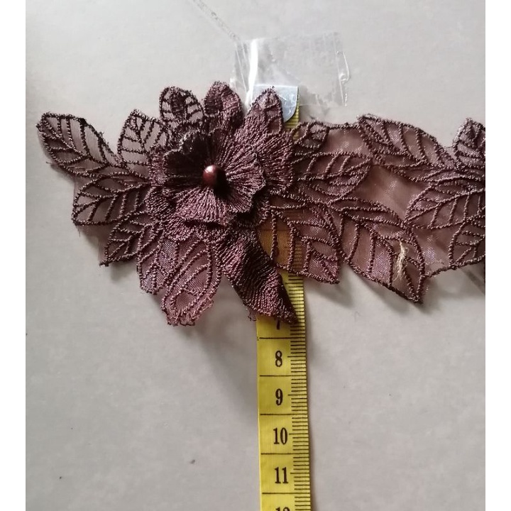 renda bordir organdi  3D bunga tumpuk mutiara (harga per 6 bunga)